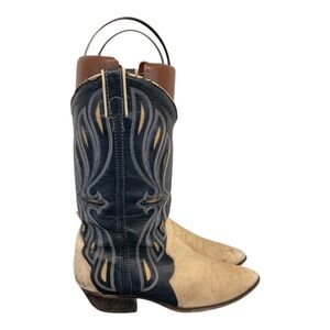 Western Cowboy Boots in Blue and Tan